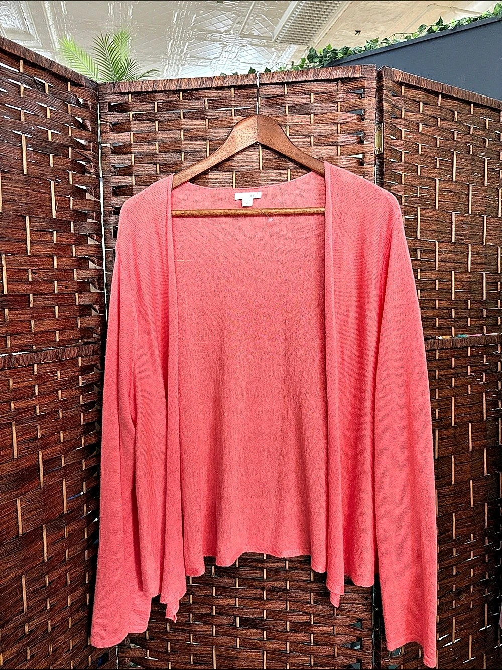 J.Jill Linen Blend Open-Front Cardigan Pink XL